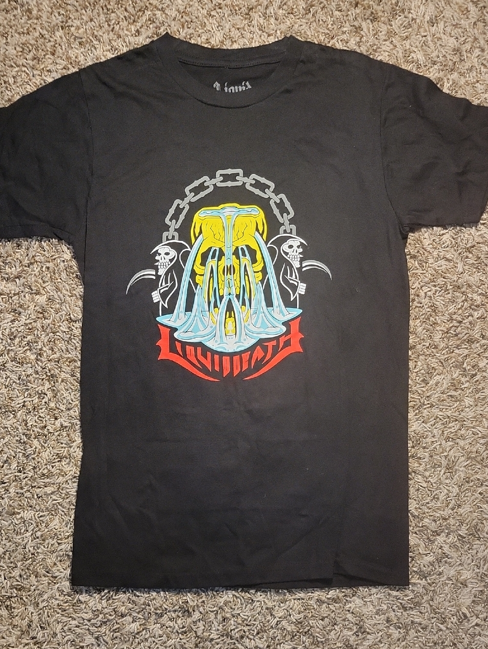 Black Graphic Tee with Yellow & Blue Design